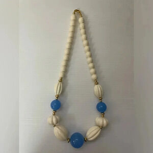 3 FOR $15 Trifari Statement Necklace Blue Cream Chunky Beaded